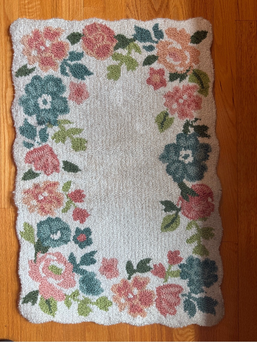 Floral Hooked Accent Rug in Teal, Pink & Green